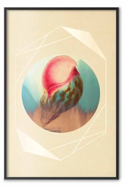 Poster: Guscio colorato: lumaca su sfondo geometrico