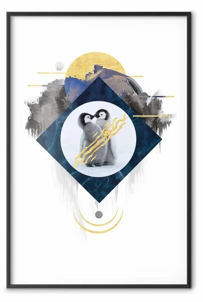 Poster: Coppia di pinguini - due giovani su sfondo astratto