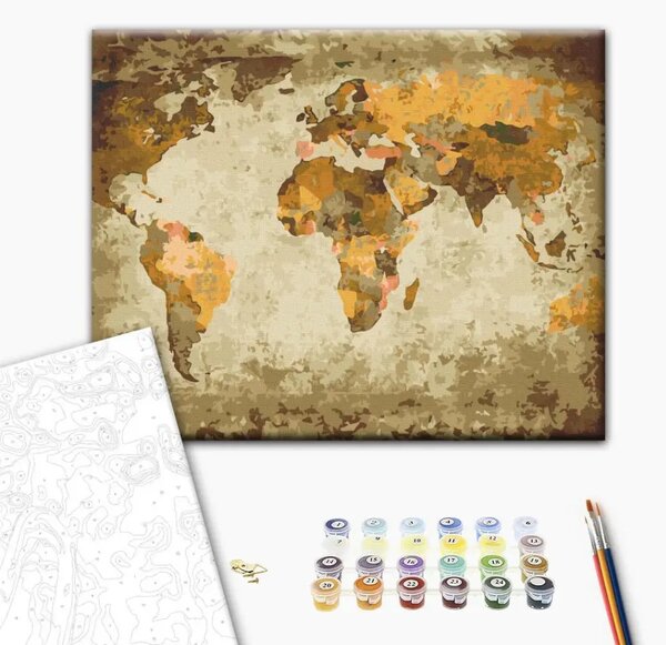 Quadro con numeri Mappamondo marrone