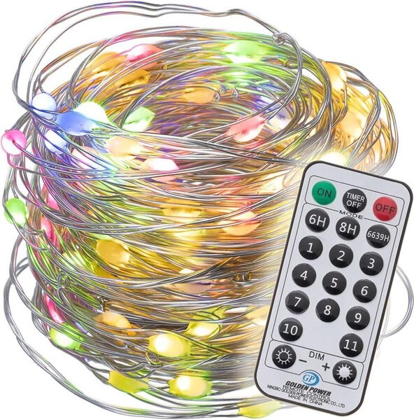 Faro a LED in filo d'argento 100 luci colorate / bianco caldo FB timer per esterni BA11009