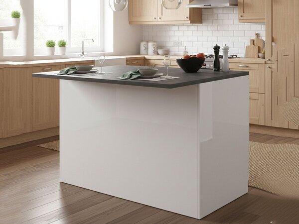 Isola cucina classica con piano snack 125x90x90h cm bianca lucida e ardesia - Analiza