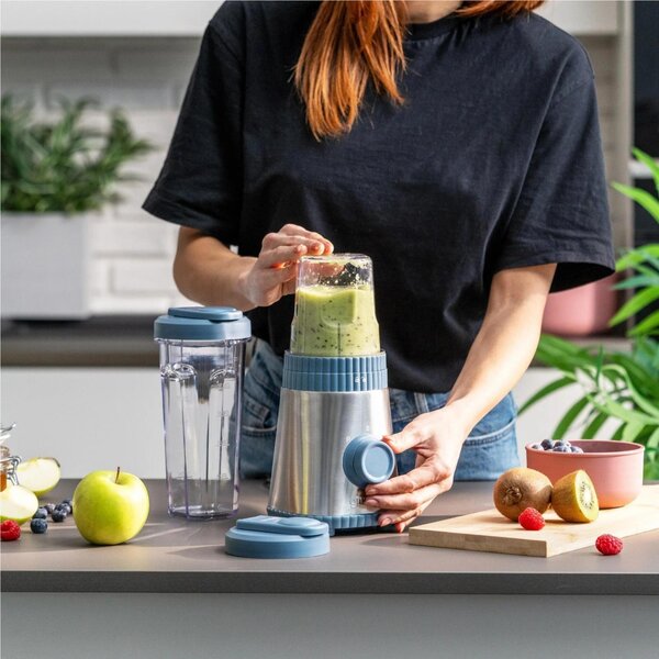 Frullatore Portatile ON-THE-GO CON Due Bicchieri trasportabili Linea SOUS CHEF Dimensioni 12,2x13,5xh35,3 cm,.320 Watt colore Blue Navy