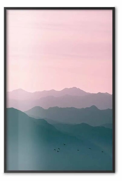 Poster: Montagne all'alba: catena montuosa, cielo rosa
