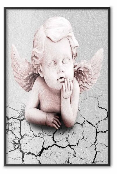 Poster: Angelo - statuetta rosa su terreno grigio