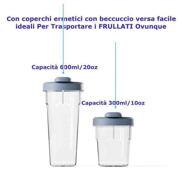 Frullatore Portatile ON-THE-GO CON Due Bicchieri trasportabili Linea SOUS CHEF Dimensioni 12,2x13,5xh35,3 cm,.320 Watt colore Blue Navy