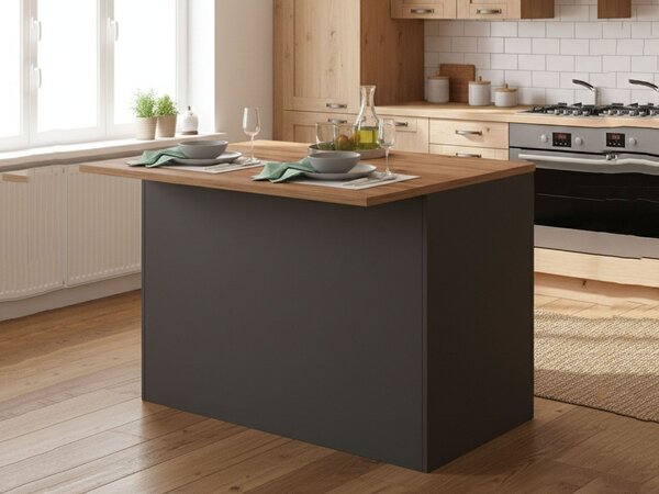 Isola cucina con ante e cassetti 125x90x90h cm antracite e rovere - Analiza