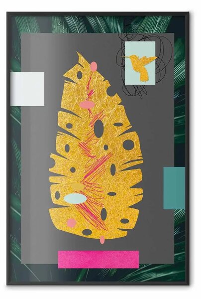 Poster: Foglia d'oro: una composizione astratta colorata con motivi vegetali