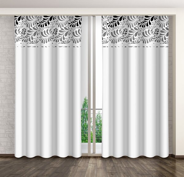 Elegante tenda bianca con ornamento grigio-nero Larghezza: 160 cm, Lunghezza: 250 cm