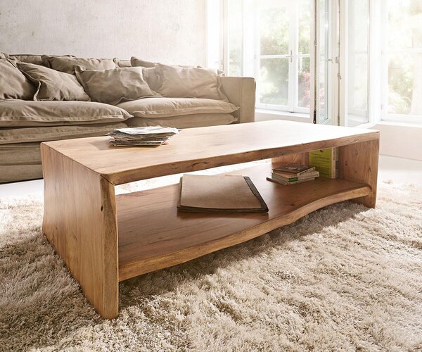 Tavolino da divano DELIFE, bordo naturale in legno di acacia, 130x60 cm