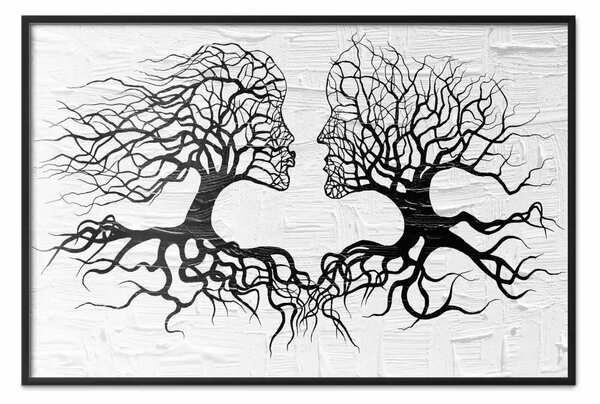Poster: Bacio del vento - astrazione romantica in bianco e nero con alberi