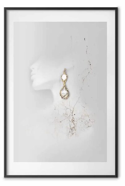 Poster: Orecchini vintage in oro - astrazione con figura di donna