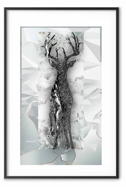Poster: Cervo argentato: un'astrazione lucida unica con un motivo animale