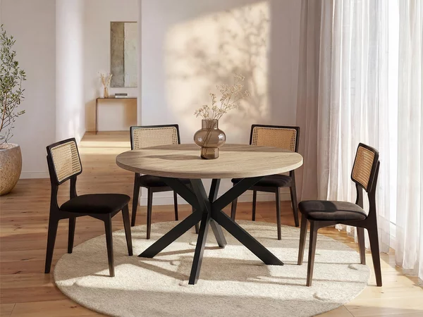 Tavolo da pranzo 4 coperti MDF e Metallo Rovere e Nero - TILKI