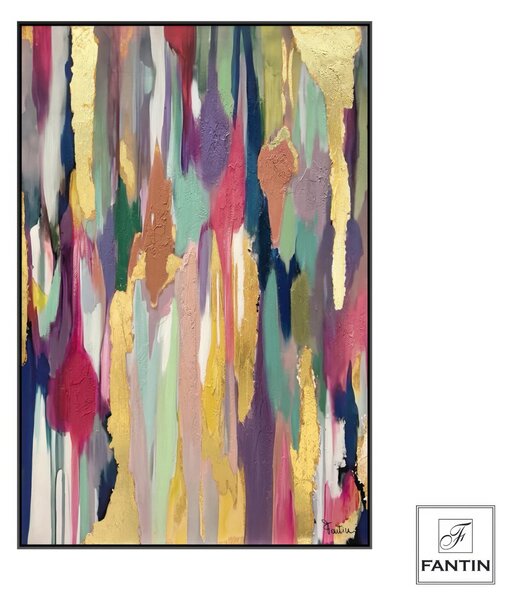 Quadro da parete, quadro con cornice CASCATA CROMATICA 80x120x1,6 cm Verticale pannello in legno disegnato su tela a mano