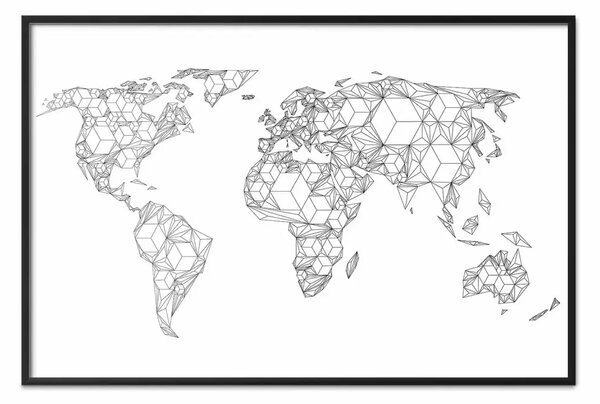 Poster: Mappa geometrica del mondo: continenti composti da figure geometriche