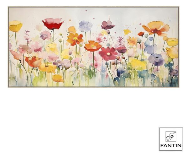 Quadro da parete, quadro con cornice GIOIA FLOREALE 150x70x1,6 cm Orizzontale pannello in legno disegnato su tela a mano