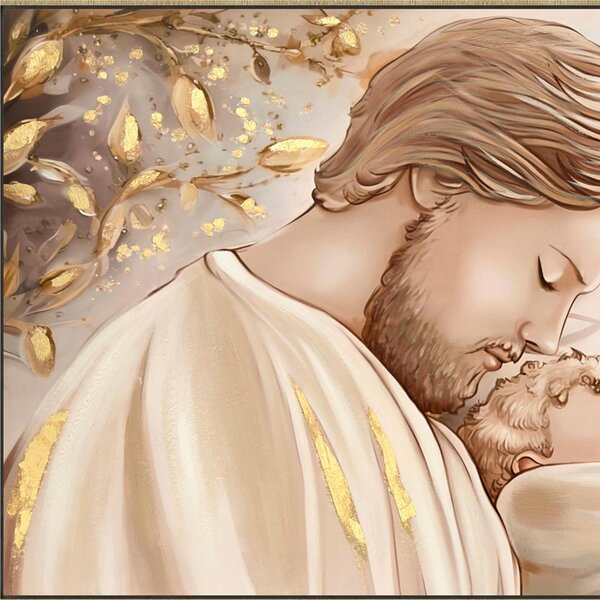 Quadro da parete, quadro con cornice SACRA FAMIGLIA GOLD 140x70x1,6 cm Orizzontale pannello in legno disegnato su tela a mano