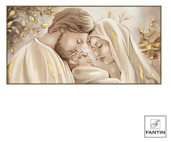 Quadro da parete, quadro con cornice SACRA FAMIGLIA GOLD 140x70x1,6 cm Orizzontale pannello in legno disegnato su tela a mano