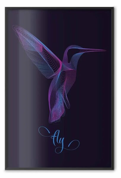 Poster: Colibrì viola - astrazione uccello con iscrizione