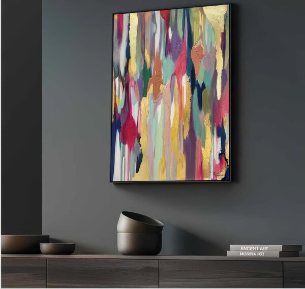 Quadro da parete, quadro con cornice CASCATA CROMATICA 80x120x1,6 cm Verticale pannello in legno disegnato su tela a mano