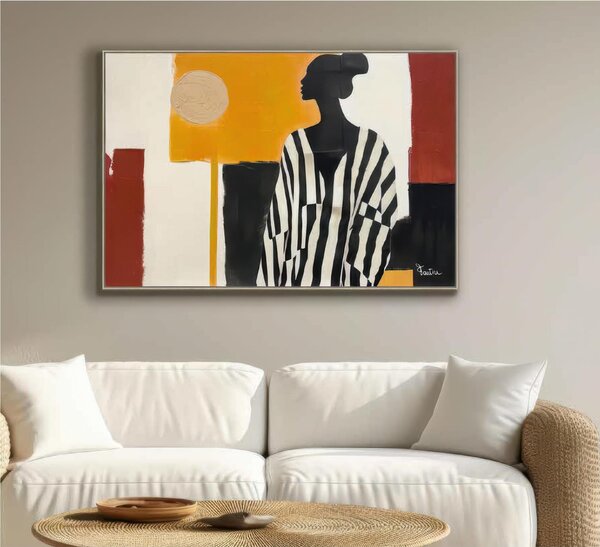 Quadro da parete, quadro con cornice SILHOUETTE ELEGANTE 120x80x1,6 cm Orizzontale pannello in legno disegnato su tela a mano