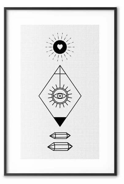 Poster: Simboli: occhio e cuore su sfondo geometrico