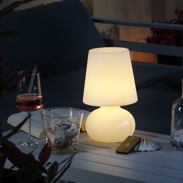 Lampada da tavolo a LED per giardino - lampada a ombrello - resistente alle intemperie - dimmerabile - con telecomando - ricaricabile - H: 26cm