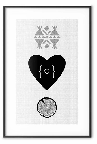 Poster: Due cuori e un baule: composizione originale bianco-nero