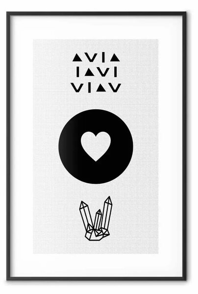 Poster: Cuore e cristalli: composizione bianco e nero originale