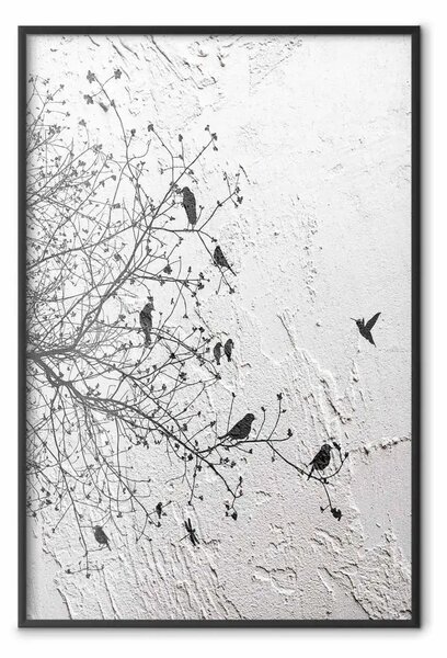 Poster: Uccelli su un albero - paesaggio tra rami