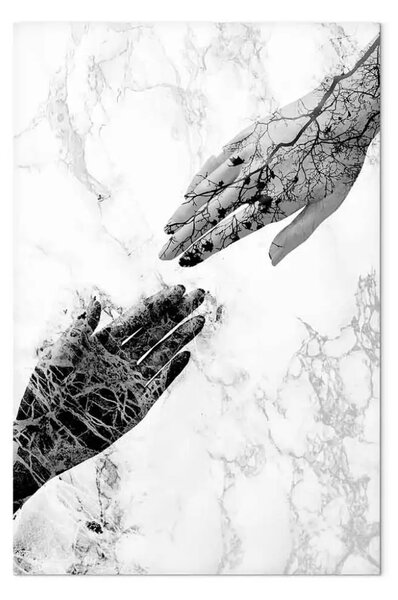 Quadro contemporaneo Arte della natura tra le mani - astrazione in bianco e nero