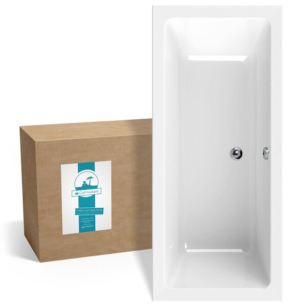 Vasca da bagno rettangolare Calmwaters® 170x75 cm, vasca in acrilico Modern Select, vasca doppia per due persone, vasca ergonomica sagomata, dimensioni 170 x 75 cm, vasca da bagno rettangolare bianca, 02SL3315