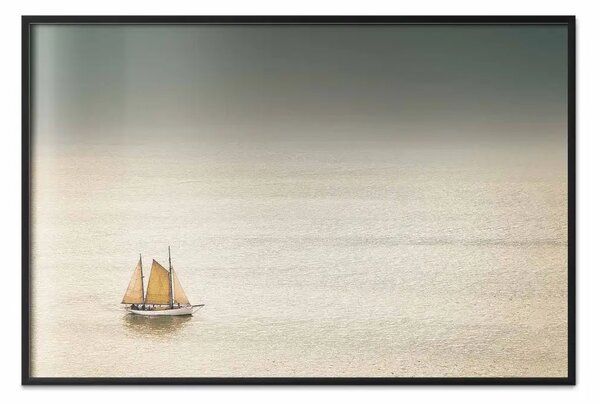 Poster: Barca a vela - vele marroni su paesaggio marino