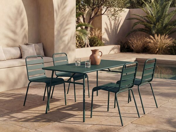 Sala da pranzo da giardino un tavolo L.160 cm e 4 sedie impilabili in Metallo Verde abete - MIRMANDE di MYLIA