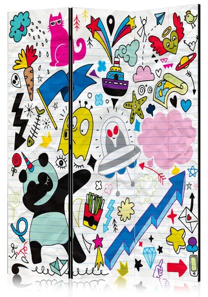 Paravento separè Panda energica - foglio di carta a righe con disegni fantasy