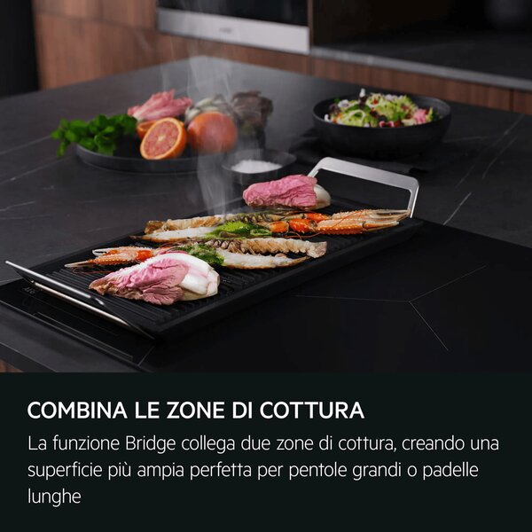 Aeg Piano Cottura Induzione 5 Fuochi Larghezza 78 cm in Vetroceramica colore Nero - NIK85M30FB Serie 8000 Sense Boil+Fry