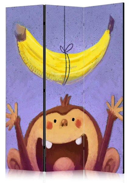 Paravento design Banana - scimmia divertente cerca banana gialla su corda