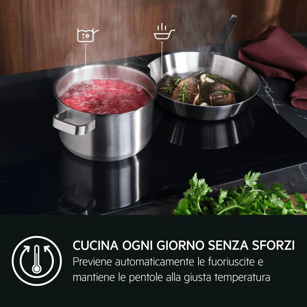 Aeg Piano Cottura Induzione 5 Fuochi Larghezza 78 cm in Vetroceramica colore Nero - NIK85M30FB Serie 8000 Sense Boil+Fry