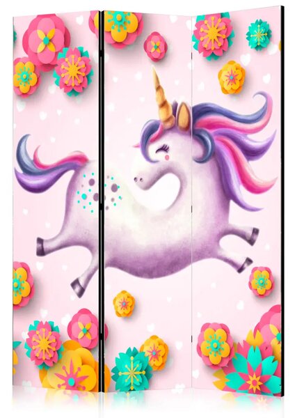 Paravento Unicorno flessuoso - unicorno fantasy colorato con fiori