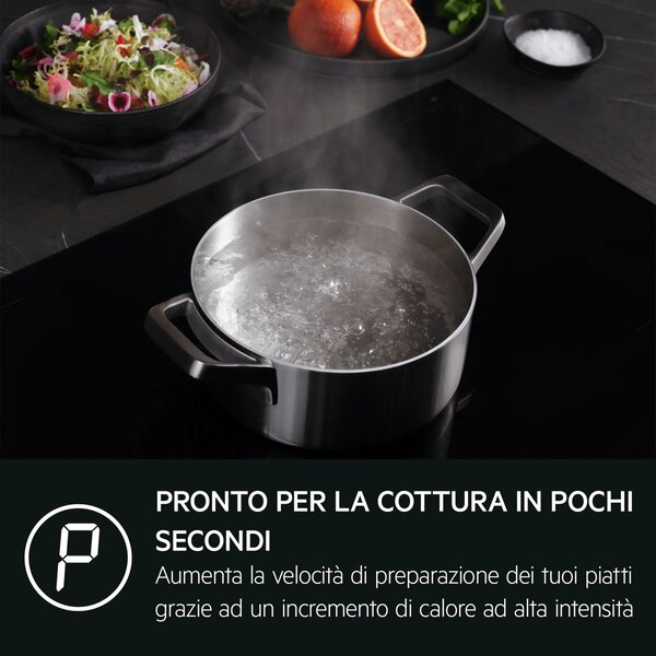 Aeg Piano Cottura Induzione 5 Fuochi Larghezza 78 cm in Vetroceramica colore Nero - NIK85M30FB Serie 8000 Sense Boil+Fry