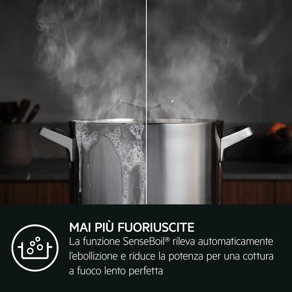 Aeg Piano Cottura Induzione 5 Fuochi Larghezza 78 cm in Vetroceramica colore Nero - NIK85M30FB Serie 8000 Sense Boil+Fry
