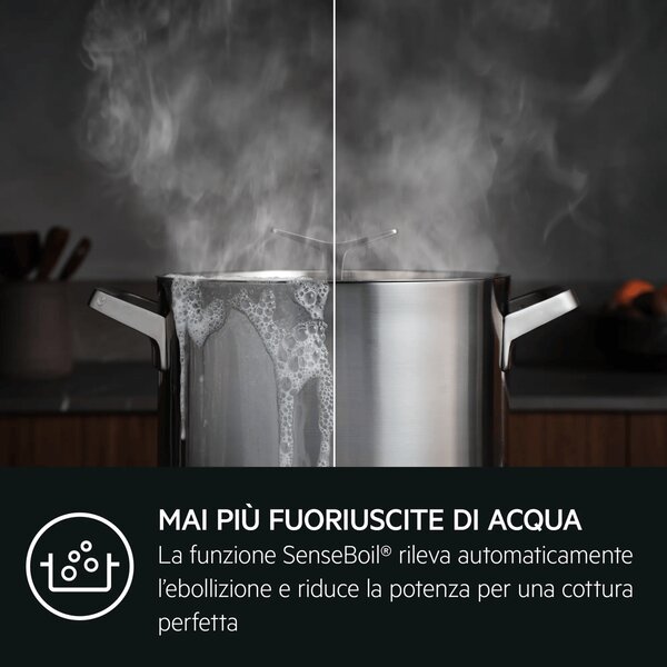 Aeg Piano Cottura Induzione 5 Fuochi Larghezza 78 cm in Vetroceramica colore Nero - NIK85M30FB Serie 8000 Sense Boil+Fry