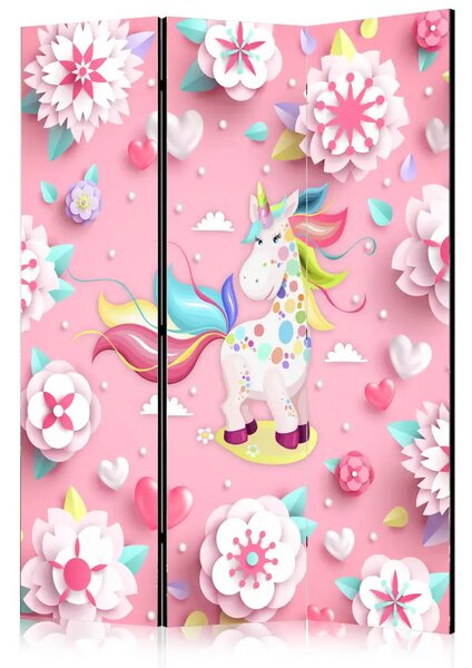 Paravento Unicorno nel giardino di fiori - unicorno fantasy con fiori