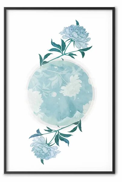 Poster: Pianeta floreale - composizione botanica con fiori e foglie su bianco