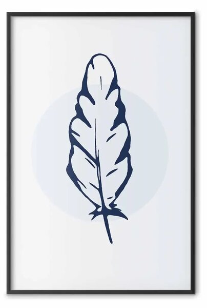 Poster: Piuma blu: composizione minimalista con cerchio e piuma