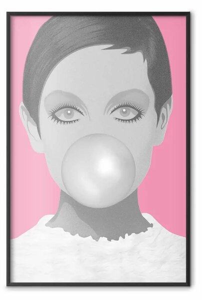 Poster: Gomma da masticare: ritratto donna su sfondo rosa