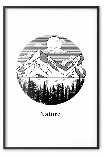 Poster: La terra perduta - Paesaggio foreste e montagne su sfondo bianco