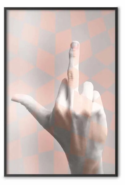 Poster: Vaffanculo! - composizione grigia e rosa con mano geometrica