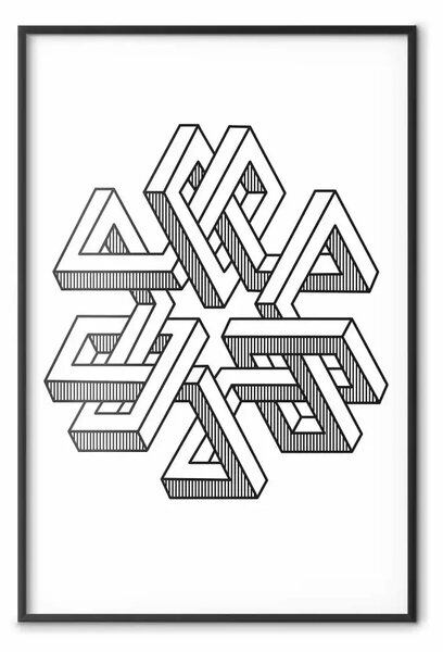 Poster: Trifoglio geometrico - astrazione spaziale 3D in bianco e nero