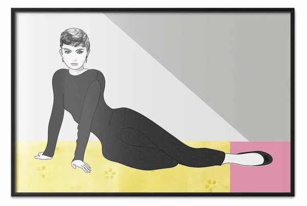 Poster: La bellissima Audrey - figura donna famosa su sfondo astratto